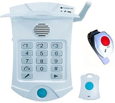 Dispositivo de teleasistencia médica para personas mayores con 2 mandos y botón de pánico para emergencias